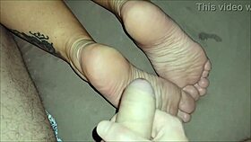 he licked the soles of his stepmother and cum on them
