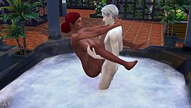 Redhead Enjoys Rough Outdoor Jacuzzi Bath in The Sims 4!