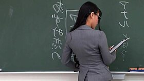 i seduced my skinny japanese nympho teacher into a double creampie fuck in the classroom, licking her petite pussy