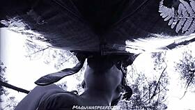 Bluee Performs Outdoor Blowjob on Big Cock with Deep Throat and Facial Cumshot.