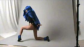 Amateur cosplay raven in public outdoor setting