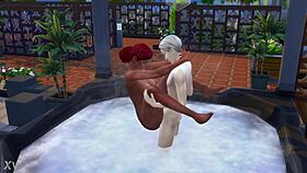 Redhead Enjoys Rough Outdoor Jacuzzi Bath in The Sims 4!