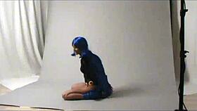 Amateur cosplay raven in public outdoor setting