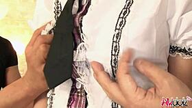 Japanese Akina Sakura with two horny men in uncensored threesome 😈