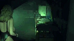 Claire Redfield shows off her athletic body in topless fitness routine