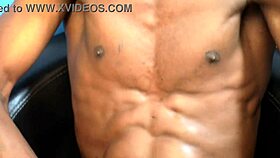 Ebony girl masturbates pussy over big black cock!