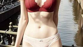 Lingerie models pose gracefully along Amsterdam canals