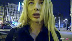 German scout meets teen student marilyn for first outdoor casting after party night