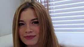 Blonde teen gives first blowjob