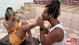 morena uses her feet for a handjob and gets messy