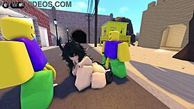 I saw Emma getting roughly banged by three guys on the Roblox Whorblox street, it was wild