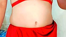 Red hot sissy dominates shemale lover in anal strapon action. Petite 18+ bodybuilder in lingerie and panties