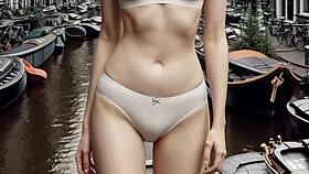 Lingerie models pose gracefully along Amsterdam canals