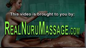 ebony masseuse receives nuru massage