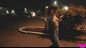 honey gold and dakota marr go topless outdoors with sparklers, teasing neighbors