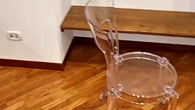 Male Ass And Cock In Close Up Playing On Transparent Chair With Huge Cock