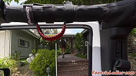 Babe gets her feet worshiped in bent over position