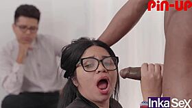 venezuelan babe humiliates boyfriend while trainer fucks her