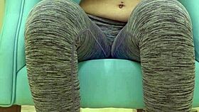 Teen babe teases her sugar daddy in leggings photoshoot