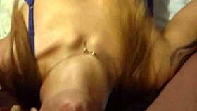 Latina woman with a tattoo gives her boyfriend an excellent blowjob