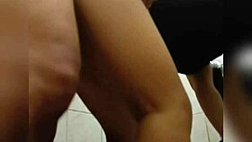 Asian pinay bent over for doggystyle blowjob in bathroom with loud moaning