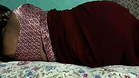 Sanjana aunty shows ass in maroon saree casually
