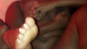 Thick ebony with big natural tits and pretty toes gets fucked by bbc in a homemade video.