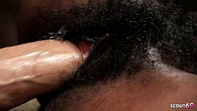 ebony girl with hairy pussy gets rough creampie
