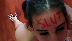 lipstick slut face fucked slapped and spat on