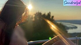 Hungarian beauty feels intense nipple play in public paradise