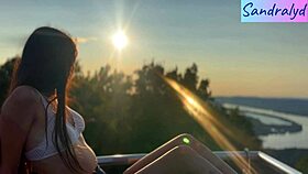 Hungarian beauty feels intense nipple play in public paradise