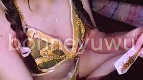 bonneyuwu COSPLAYS as leia in star wars, CUMS on her FACE in bed