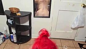 amber on her knees giving blowjob to daddy