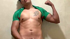 Mexican footballer jerking off in the gym bathroom