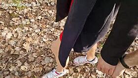 Shy russian girl gives slobbery blowjob on first date in woods