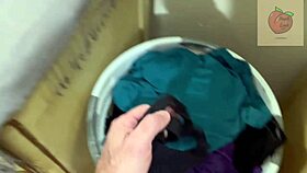 the stepmom catches her stepson jerking off with her panties.