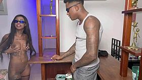 in the dorm, muscular black guy with monster cock licks ass and dives into muff before fucking the couple