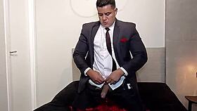 Brazilian pornstar Yuri Gaucho receives a big boss cumshot in a homemade solo scene.