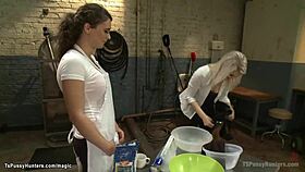 Ever seen a shemale dominate a blond in black stockings with anal?