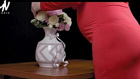 Pregnant Wife In Red Dress And Stockings Cheating