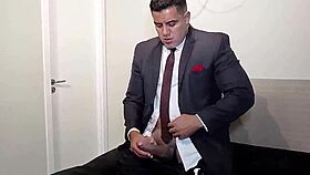 Brazilian pornstar Yuri Gaucho receives a big boss cumshot in a homemade solo scene.