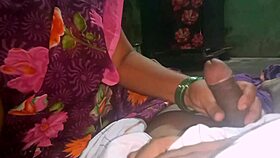 I give aunty handjob to boyfriend's cock in dorm.