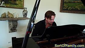 black stepdaughter doggystyled by the piano with piercing