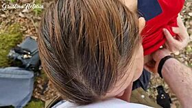 Shy russian girl gives slobbery blowjob on first date in woods