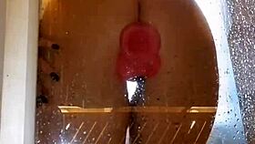 girl with juicy ass plays in shower with pink dick
