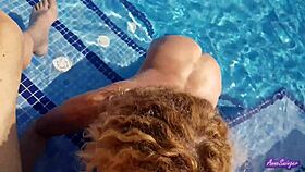 enjoying tight trimmed pussy sex in the pool on a nice day