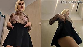 Hidden camera captures upskirt view in the locker room.