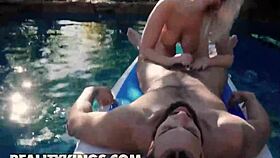 Elana Bunnz can't resist James' muscles by the pool.
