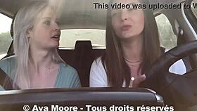 lucky guy gets his first blowjob from two french sluts on the roadside, emptying his balls in pov outdoor sex