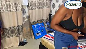 delivery man fucks ebony slut client bent over with ripped jeans